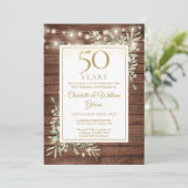 50e Jubileum String Lights Wood Greenery Kaart (Staand voorkant)