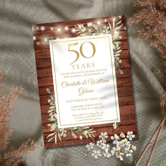50e Jubileum String Lights Wood Greenery Kaart