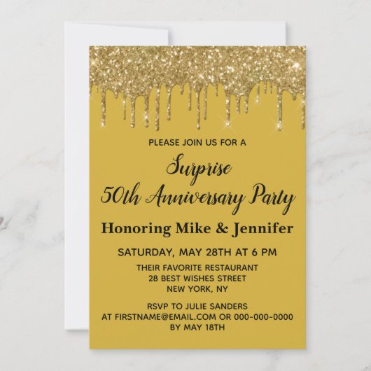 50e Jubileum Surprise Party Gold Black Fifty Kaart (Voorkant)