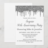 50e Jubileum Surprise Party Wit en Zilver Kaart (Voorkant / Achterkant)