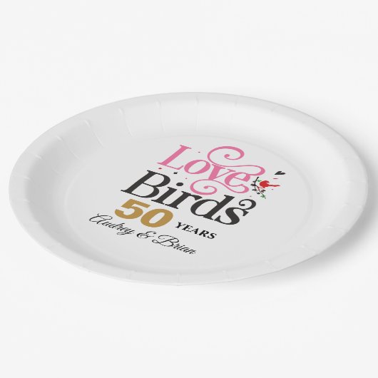 50e Jubileum Tortelduifjes Gepersonaliseerd Papieren Bordje (Gekanteld)