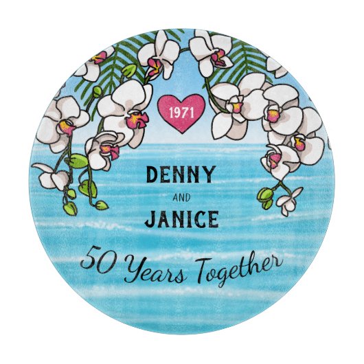 50e Jubileum tropische strand orchideeën Snijplank (Voorkant)