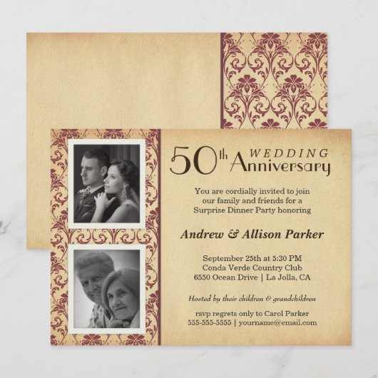  50e Jubileum Twee Foto's Uitnodiging (Voorkant / Achterkant)