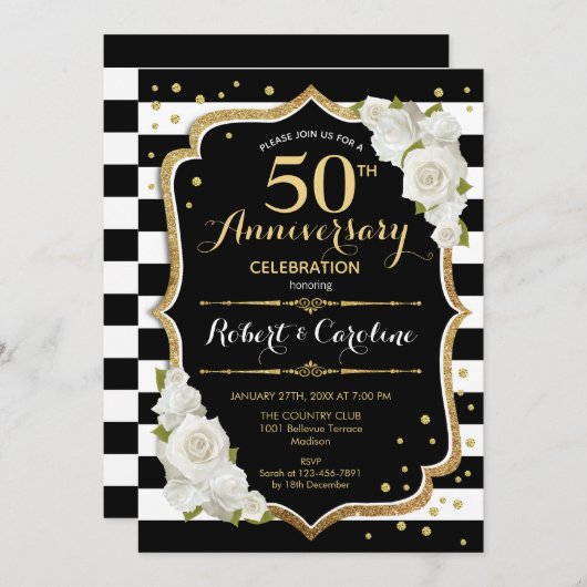 50e Jubileum Uitnodiging - Gold Black (Voorkant / Achterkant)