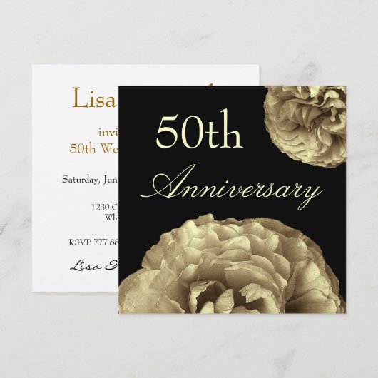 50e Jubileum Uitnodiging - GOLD-Rozen (Voorkant / Achterkant)