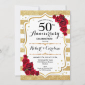 50e Jubileum Uitnodiging - Gold White Red Roses (Voorkant)