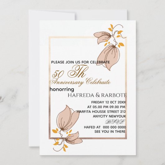 50e Jubileum Uitnodiging, Greenery Wedding Anni Feestdagenkaart (Voorkant)