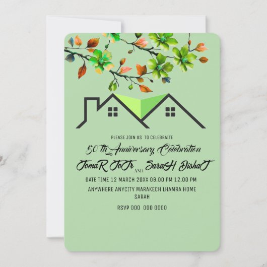 50e Jubileum Uitnodiging, Greenery Wedding Anni Feestdagenkaart (Voorkant)