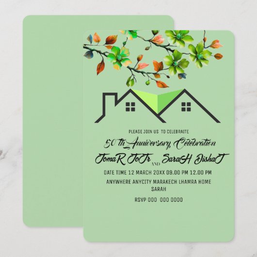 50e Jubileum Uitnodiging, Greenery Wedding Anni Feestdagenkaart (Voorkant / Achterkant)