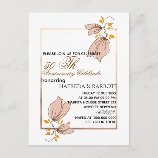 50e Jubileum Uitnodiging, Greenery Wedding Anni Feestdagenkaart (Voorkant)