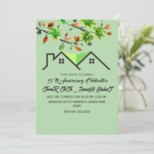 50e Jubileum Uitnodiging, Greenery Wedding Anni Kaart (Staand voorkant)