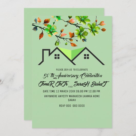 50e Jubileum Uitnodiging, Greenery Wedding Anni Kaart (Voorkant / Achterkant)