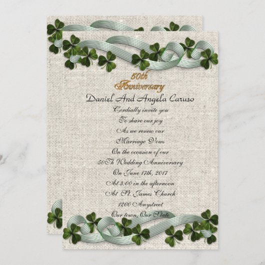 50e Jubileum Uitnodiging Iers thema (Voorkant / Achterkant)