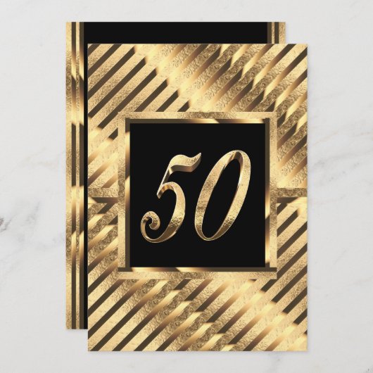 50e Jubileum Uitnodiging Modern Black en Gold (Voorkant / Achterkant)