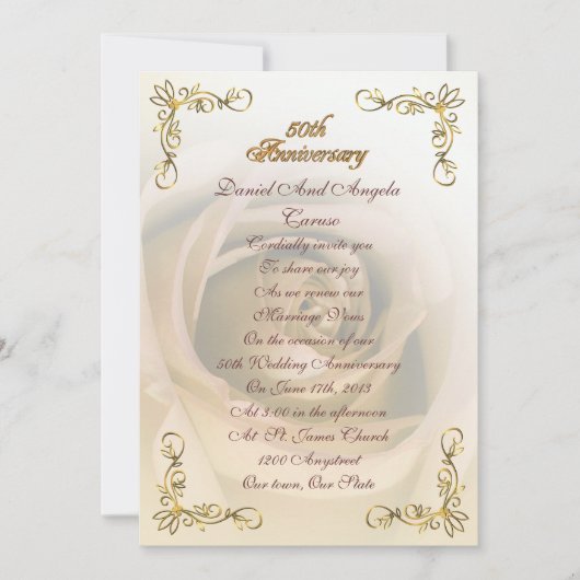 50e Jubileum uitnodiging Sepia roos (Voorkant)