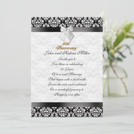 50e Jubileum uitnodiging zwart wit demask (Staand voorkant)