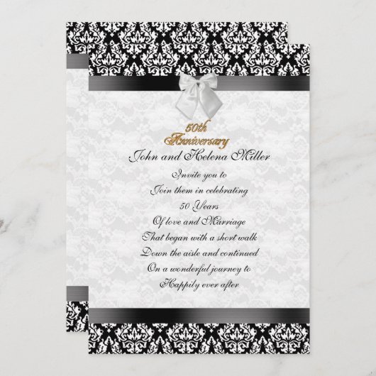 50e Jubileum uitnodiging zwart wit demask (Voorkant / Achterkant)