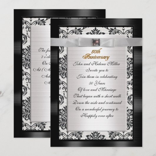 50e Jubileum uitnodiging zwart wit demask (Voorkant / Achterkant)