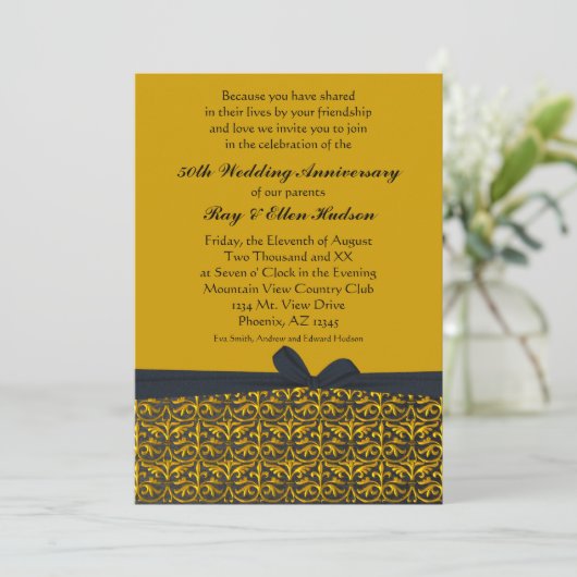 50e Jubileum-uitnodigingen voor zwart en goud Kaart (Staand voorkant)