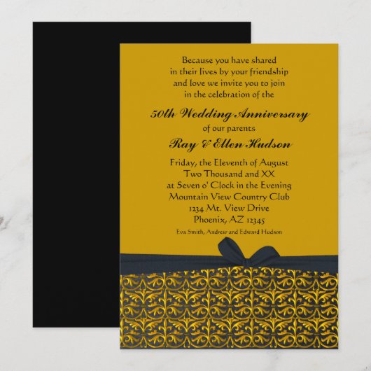 50e Jubileum-uitnodigingen voor zwart en goud Kaart (Voorkant / Achterkant)