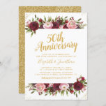 50e Jubileum van het huwelijk Burgundy Blush Gold Kaart<br><div class="desc">Elegant nodigt de 50ste trouwdag uit met een gewone witte achtergrond die kan worden veranderd in elke kleur, een serie marsala red, bogundy & blush roze waterverf bloemen, en een moderne sjabloon van een verjaardagsfeest. ================================================================================================================================================================================================================================================================ deze sjabloon. Alle tekststijl, kleuren en grootten kunnen worden aangepast aan uw behoeften. U zult...</div>