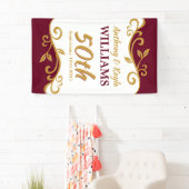 50e Jubileum van het huwelijk Burgundy Gold Vlouri Spandoek (Insitu)