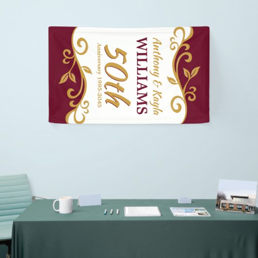 50e Jubileum van het huwelijk Burgundy Gold Vlouri Spandoek (Beurs)