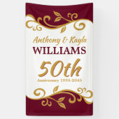 50e Jubileum van het huwelijk Burgundy Gold Vlouri Spandoek (Verticaal)