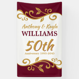 50e Jubileum van het huwelijk Burgundy Gold Vlouri Spandoek