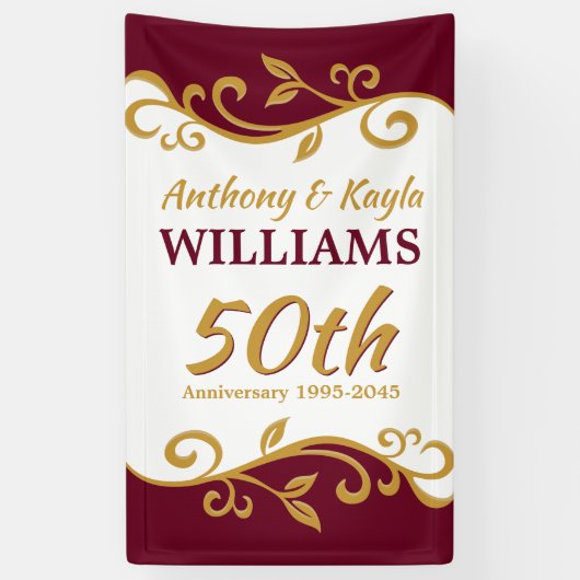 50e Jubileum van het huwelijk Burgundy Gold Vlouri Spandoek (Verticaal)