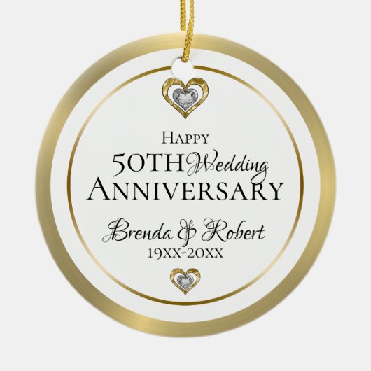 50e Jubileum van het huwelijk Wit en goud Keramisch Ornament (Voorkant)