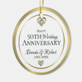 50e Jubileum van het huwelijk Wit en goud Keramisch Ornament (Links)