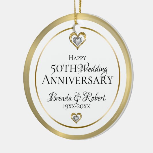 50e Jubileum van het huwelijk Wit en goud Keramisch Ornament (Links)