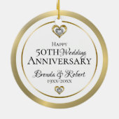 50e Jubileum van het huwelijk Wit en goud Keramisch Ornament (Achterkant)