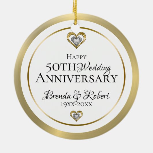50e Jubileum van het huwelijk Wit en goud Keramisch Ornament (Achterkant)
