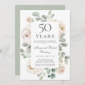 50e Jubileum van het huwelijk Witte Rose Floral Kaart (Voorkant / Achterkant)