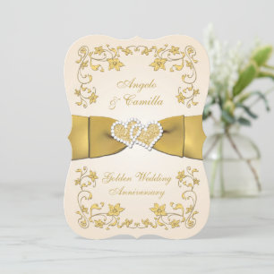 50e Jubileum verbonden met harten, Ecru, Gold Kaart