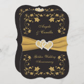 50e Jubileum verenigd harten uitnodigt, zwart goud Kaart (Voorkant / Achterkant)