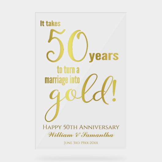 50e Jubileum voor bruiloft Acryl Bord (Voorkant)