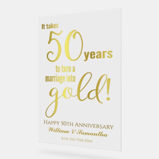 50e Jubileum voor bruiloft Acryl Bord (Hoek)
