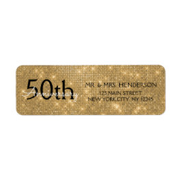 50e Jubileum voor bruiloft - Black en Gold Sparkle Etiket