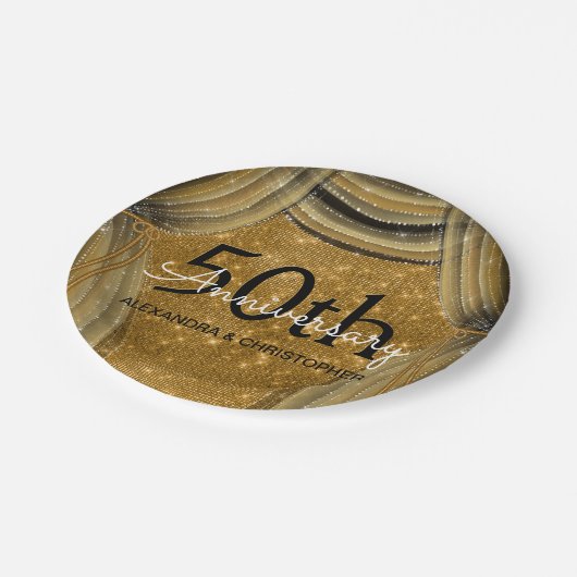 50e Jubileum voor bruiloft - Black en Gold Sparkle Papieren Bordje (Gekanteld)