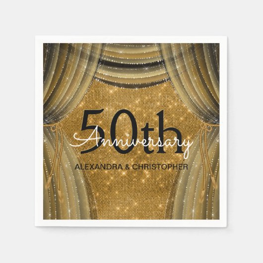 50e Jubileum voor bruiloft - Black en Gold Sparkle Servetten (Voorkant)