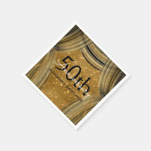 50e Jubileum voor bruiloft - Black en Gold Sparkle Servetten (Hoek)