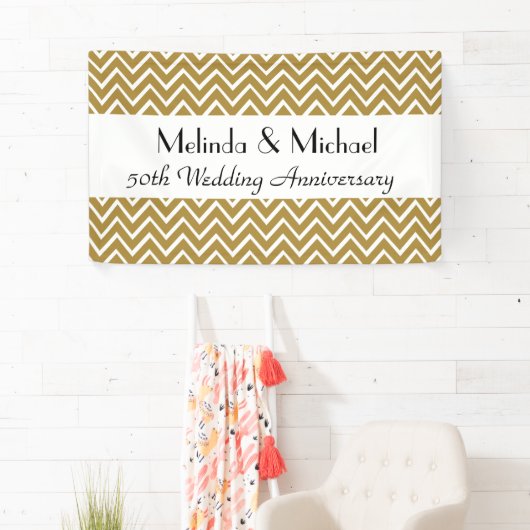 50e Jubileum voor bruiloft Chevron Kies uw kleur Spandoek (Insitu)
