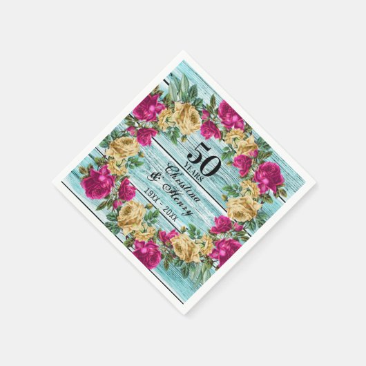 50e Jubileum voor bruiloft Chic Rustic Floral Servet (Hoek)