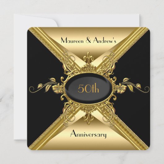 50e Jubileum voor bruiloft Elegant Gold Golden Kaart (Voorkant)