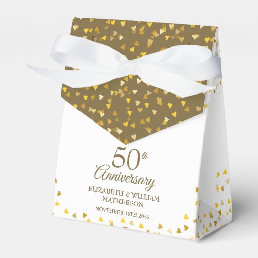 50e Jubileum voor bruiloft Elegant Gold Hearts Bedankdoosjes (Voorkant Zijde)