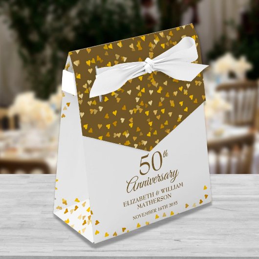 50e Jubileum voor bruiloft Elegant Gold Hearts Bedankdoosjes
