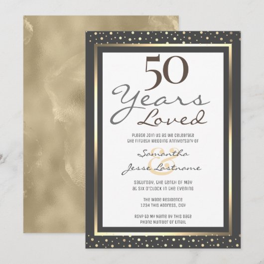 50e Jubileum voor bruiloft Elegant Gold Invitation Kaart (Voorkant / Achterkant)